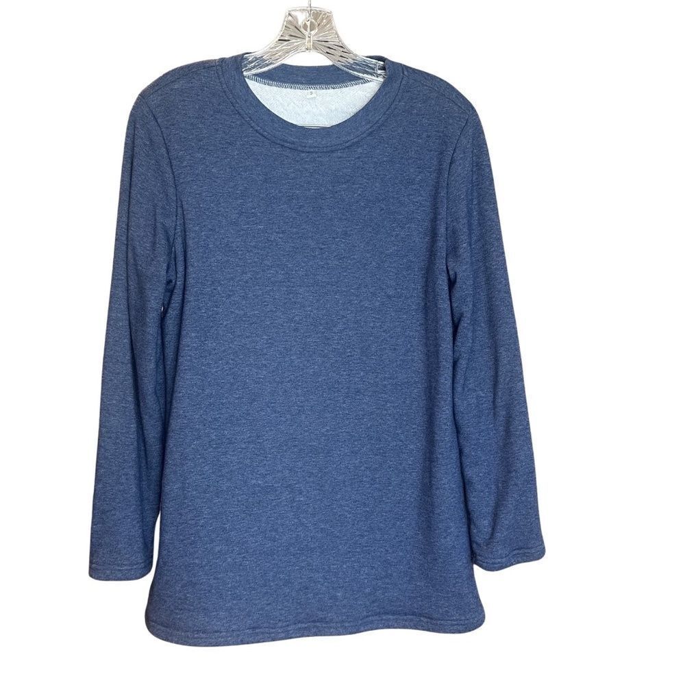 Womens Cozy Fleece Lined Long Sleeve Pajama Lounge Top Blue